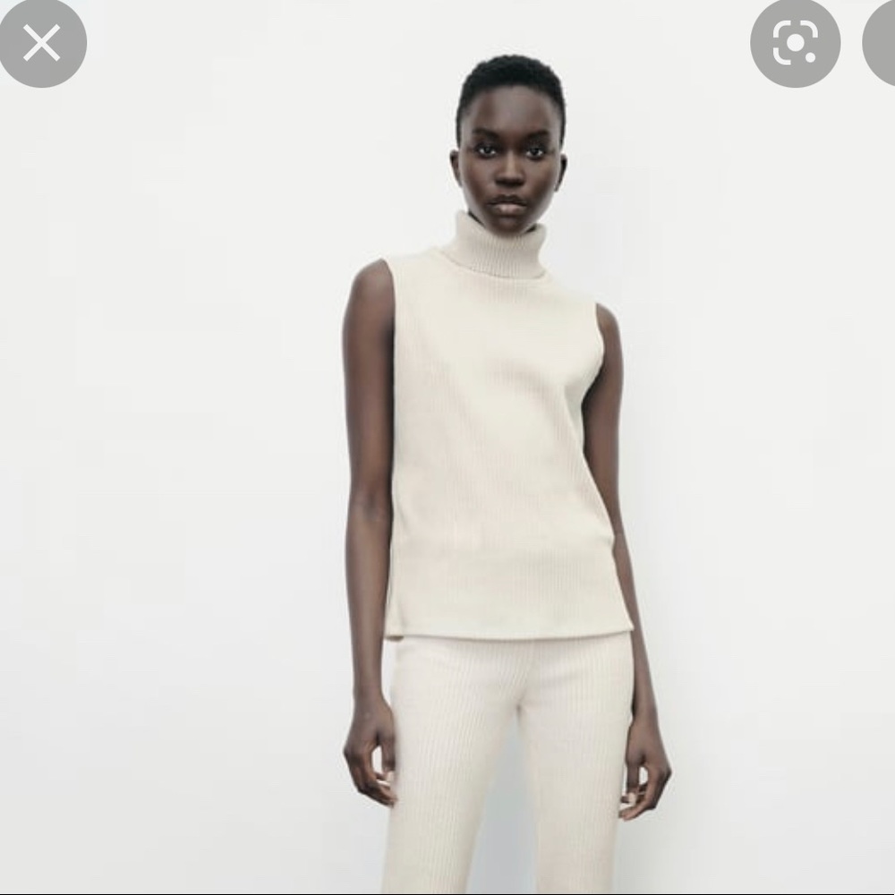 ZARA Soft Sleeveless Turtleneck in Cream NWOT